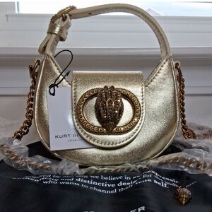 Kurt Geiger London Micro Chelsea Hobo Bag Metallic Gold Leather NWT w/Dust bag